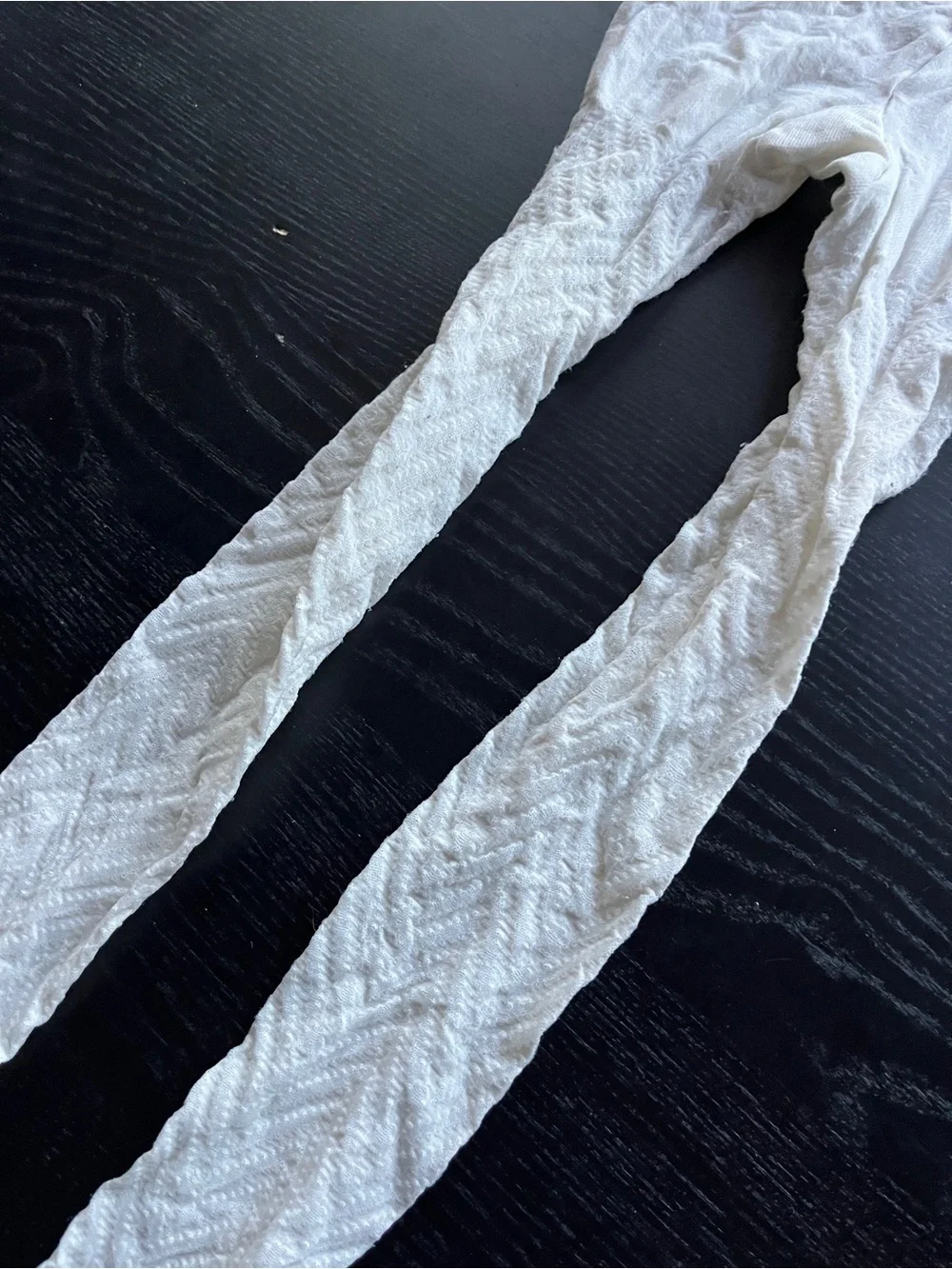 White Textured Knit Tights Cable Chevron Pattern Footed